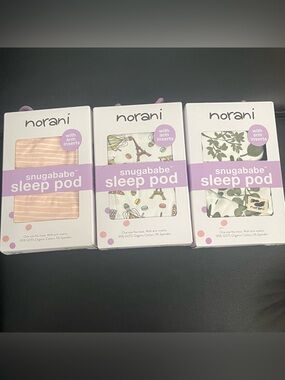 3 NWT Sleep Pod Snuggababe by Norani Swaddle Sack Paris Pink Stripe & Leaves